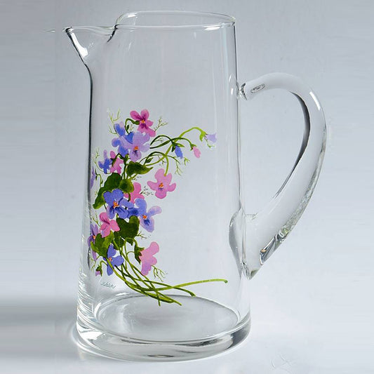 WILD VIOLETS COLLECTION By Avon Hand Painted Crystal Lemonade Pitcher Made in France 22K Gold