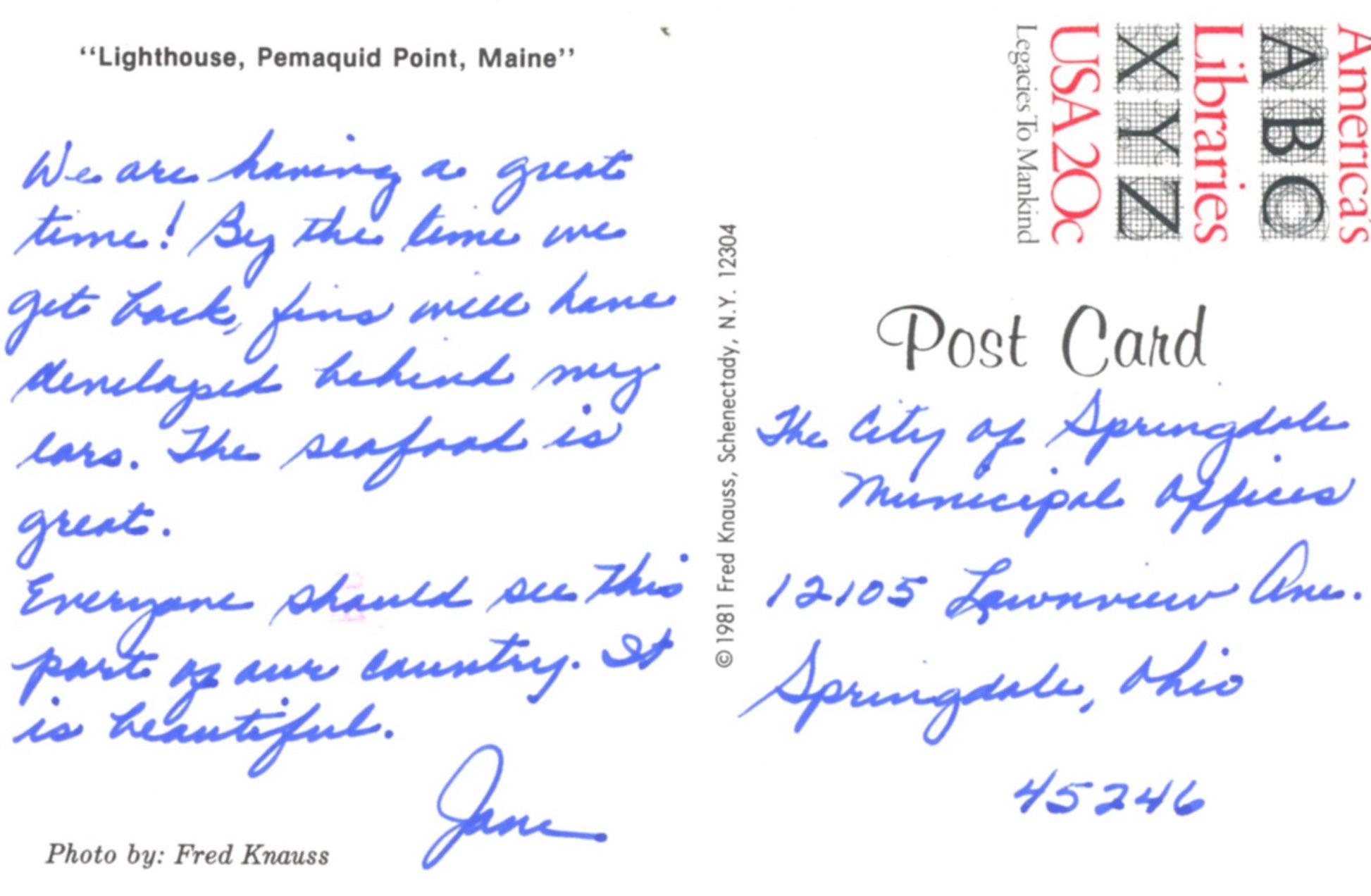 Lighthouse at PEMAQUID POINT MAINE Vintage Postcard ©1970's