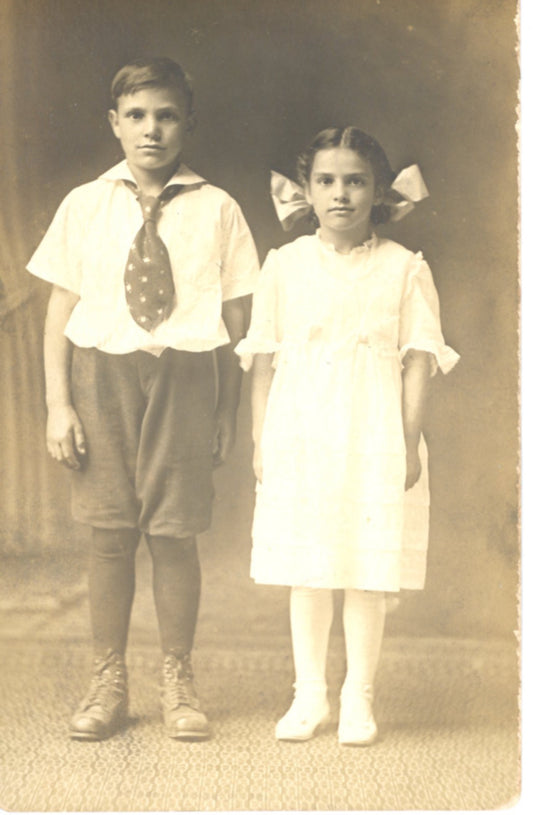 Portrait Photograph of Siblings Lawrence Ralph and Hazel Lucille McConnell  Antique Real Photo Postcard Circa 1920s