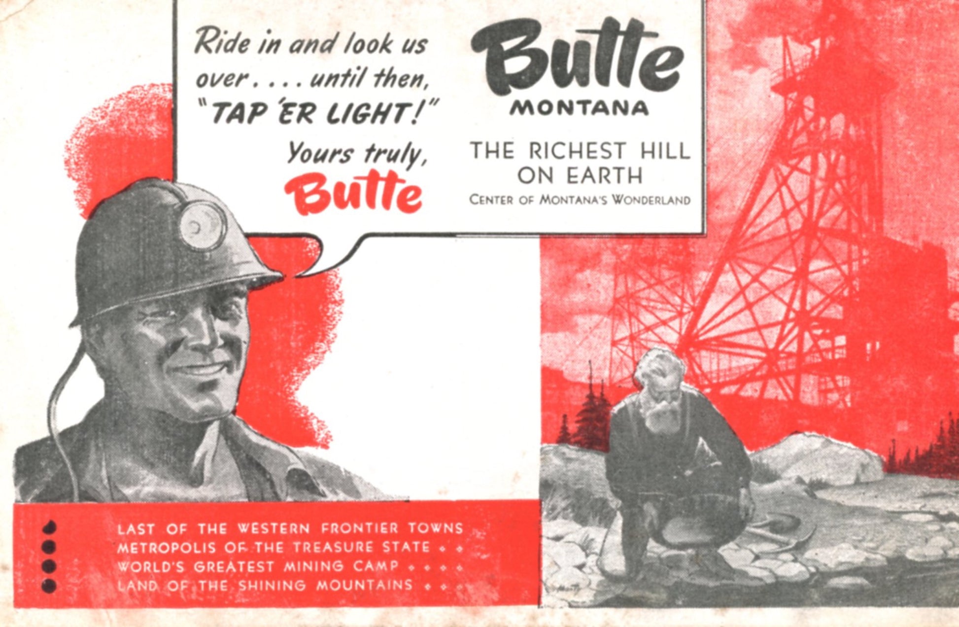 Richest Hill on Earth BUTTE MONTANA Vintage Historical Postcard ©1940's