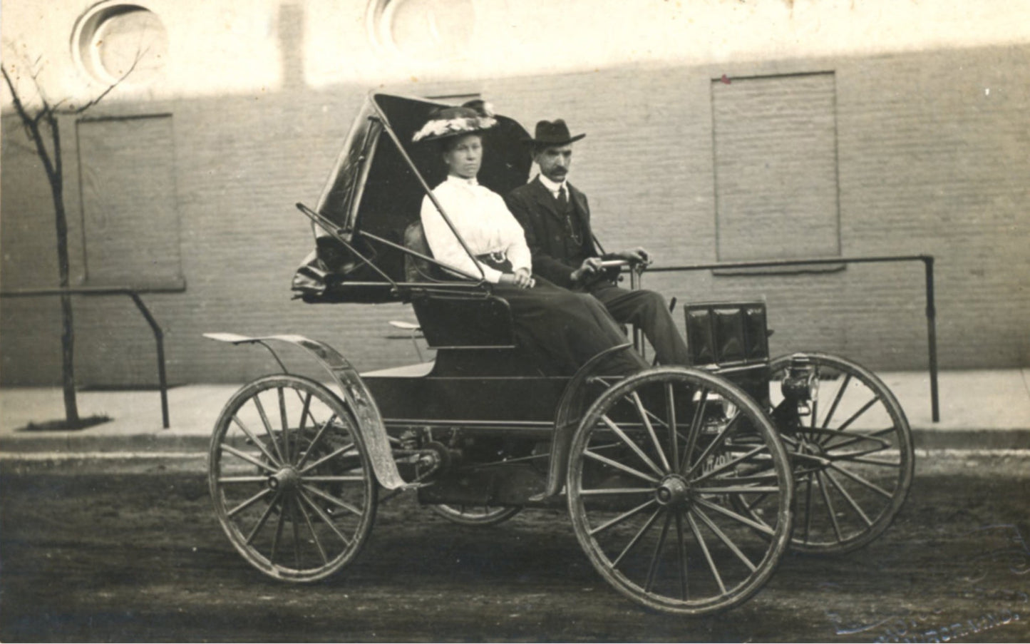 Early Motorized Carriage AURORA INDIANA Antique Real Photo Postcard Circa 1906