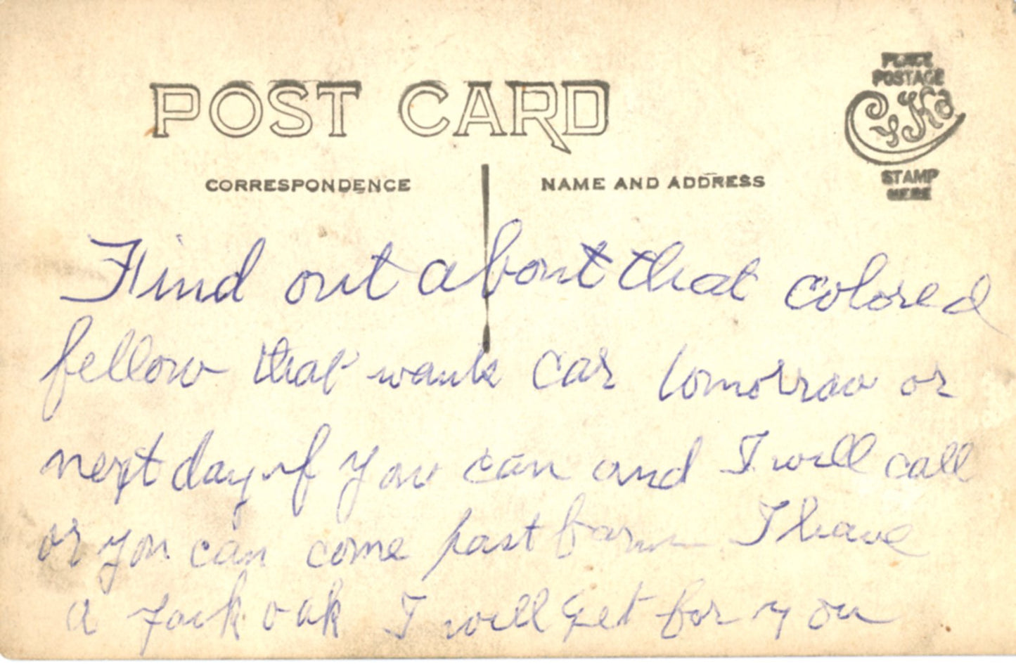 Early Automobile TOURING SEDAN CONVERTIBLE *Interesting Message* Antique Real Photo Postcard Circa 1904 - 1920s