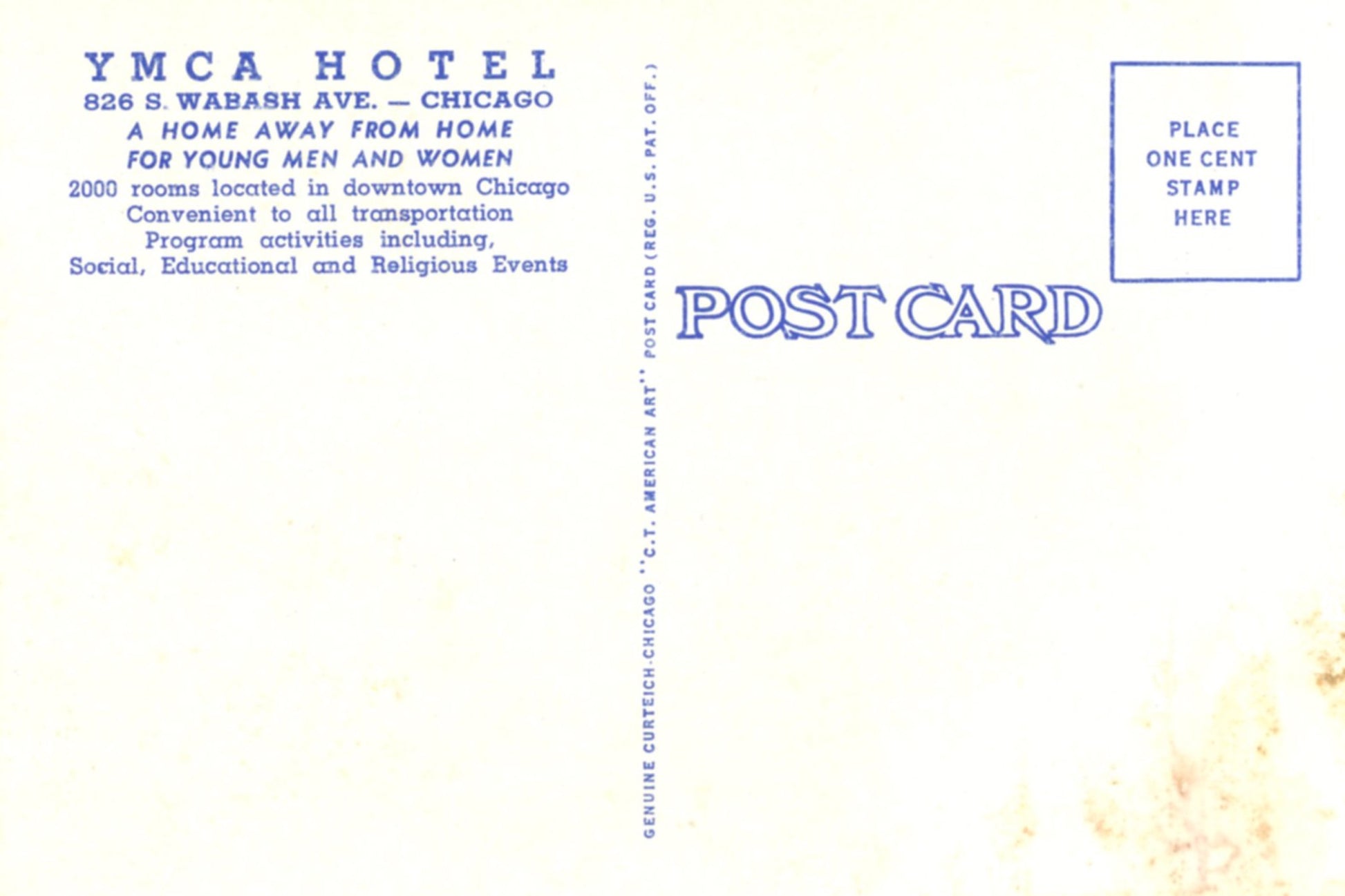 YMCA Hotel CHICAGO ILLINOIS Vintage Linen Postcard