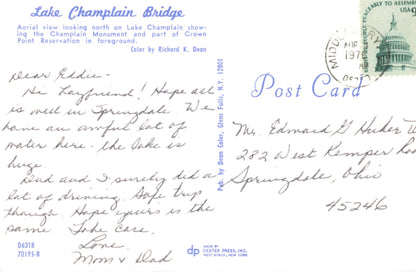 Lake Champlain Bridge CROWN POINT NEW YORK Vintage Postcard Cancellation