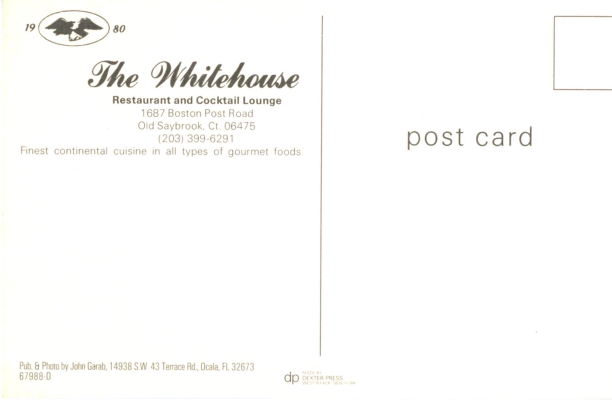 The Whitehouse Restaurant OLD SAYBROOK CONNECTICUT Vintage Postcard