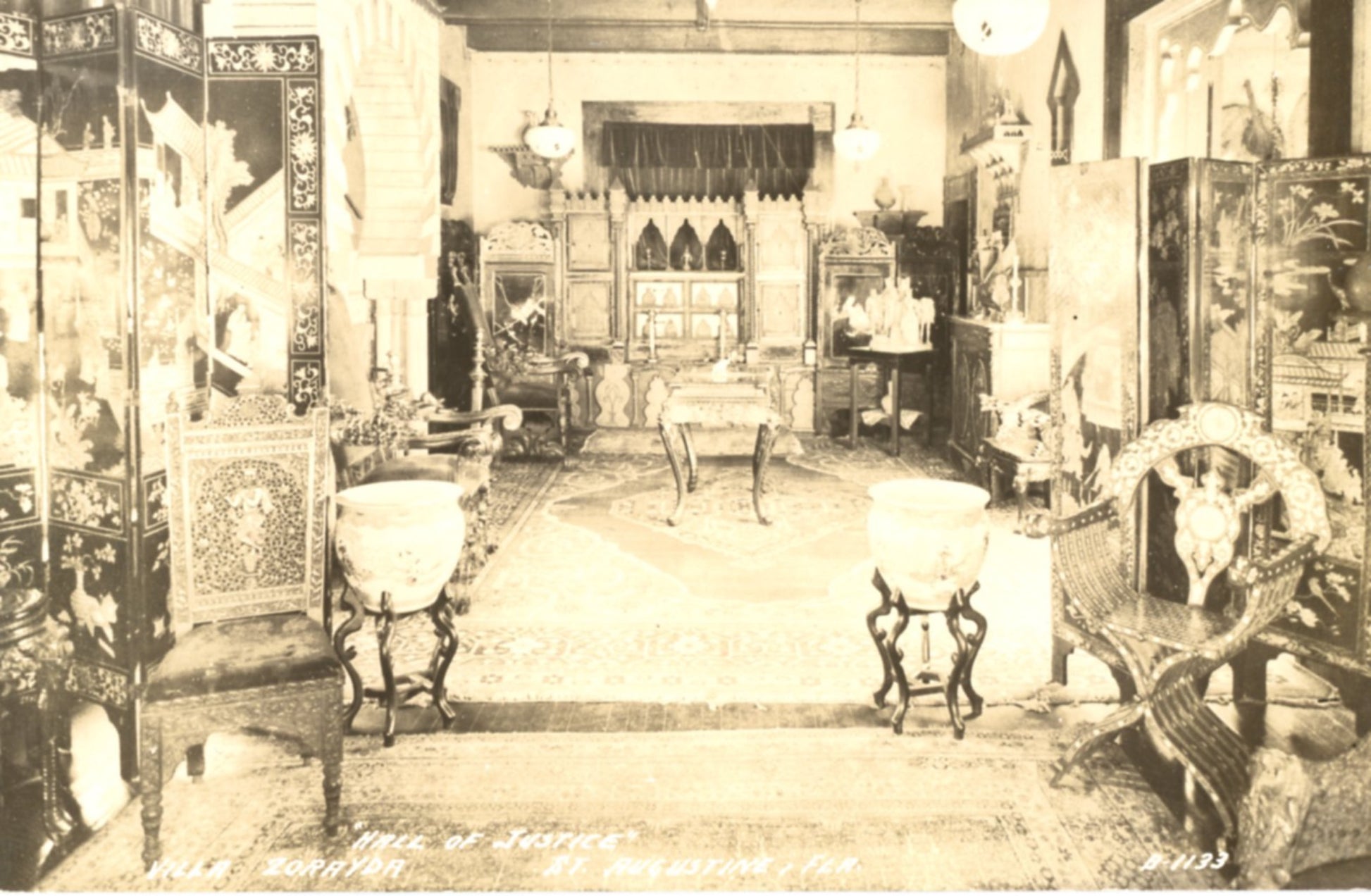 Hall of Justice  at Villa Zorayda ST. AUGUSTINE, FLORIDA Antique Real Photo Postcard Circa 1925
