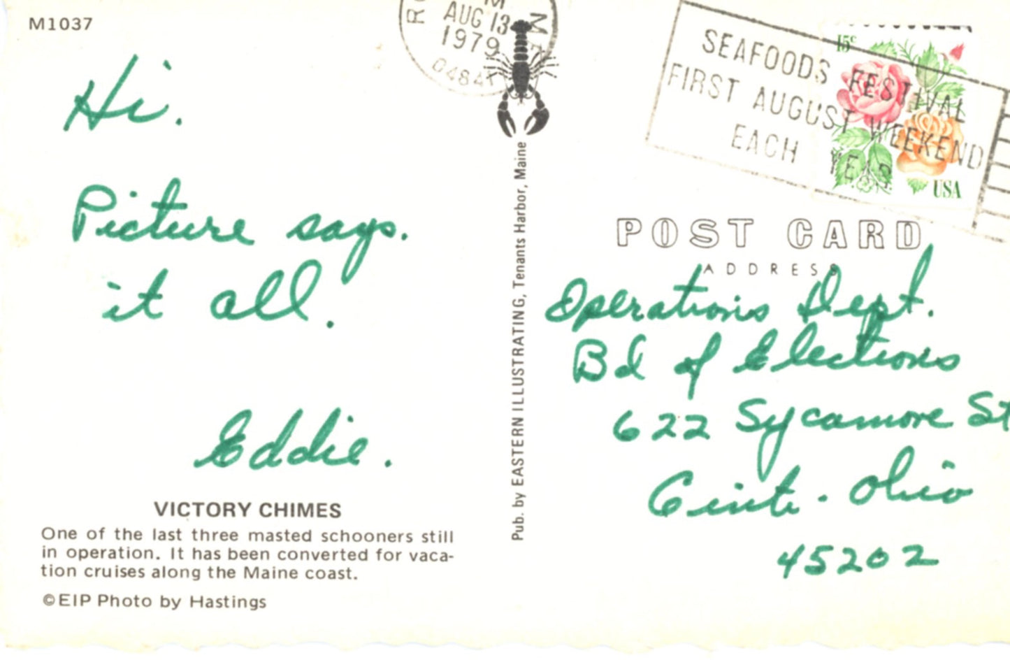 Victory Chimes Schooner, MAINE COAST Vintage Postcard ©1970's Posted