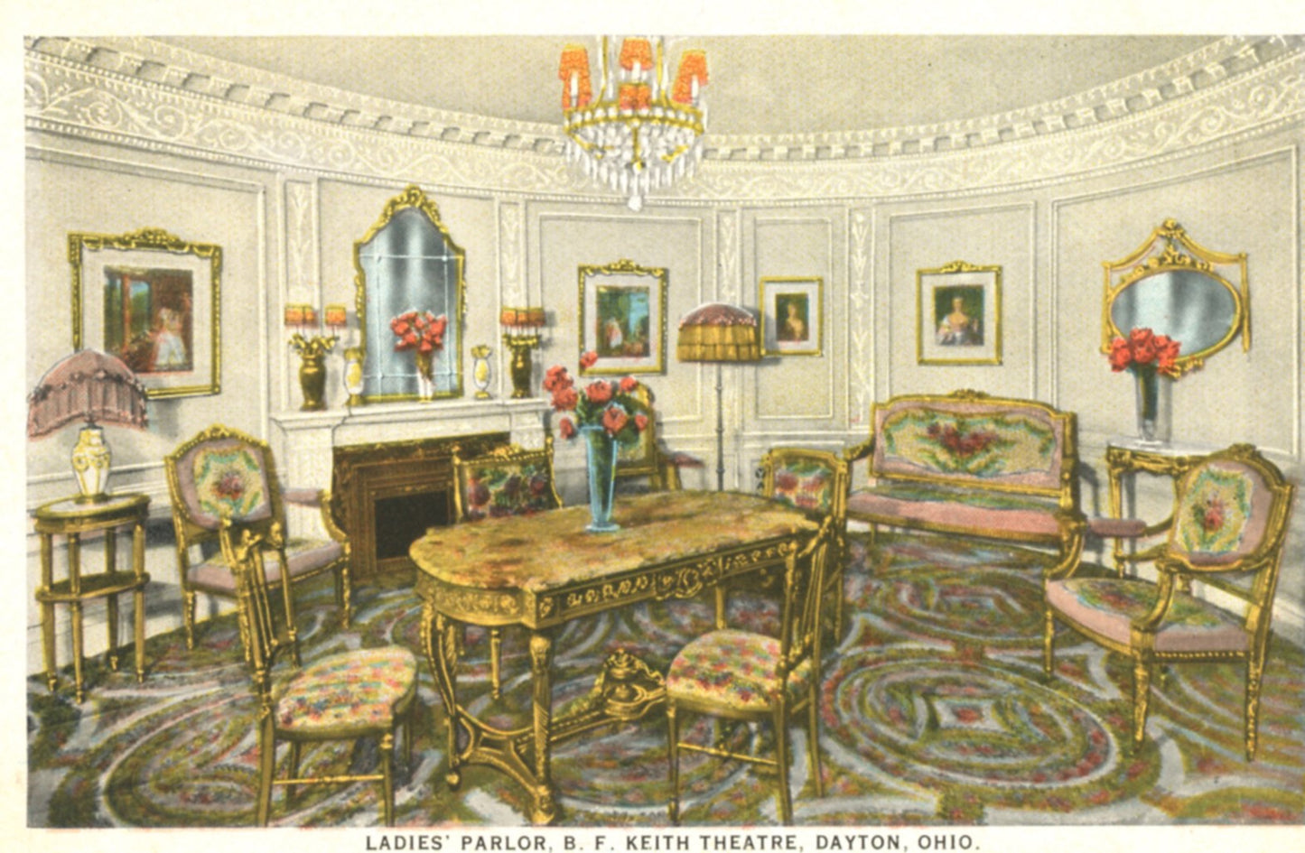 Ladies Parlor B.F. Keith Theatre DAYTON OHIO Antique Linen Postcard Circa 1920s