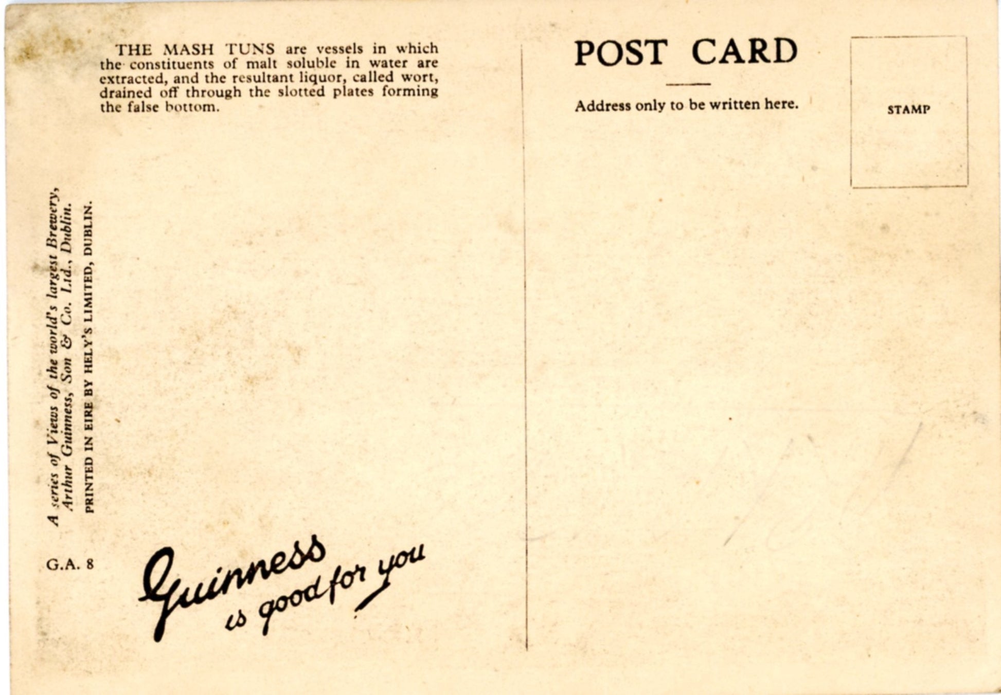 Guinness World's Largest Brewery DUBLIN IRELAND Mash Tuns Vintage Linen Postcard ©1940's