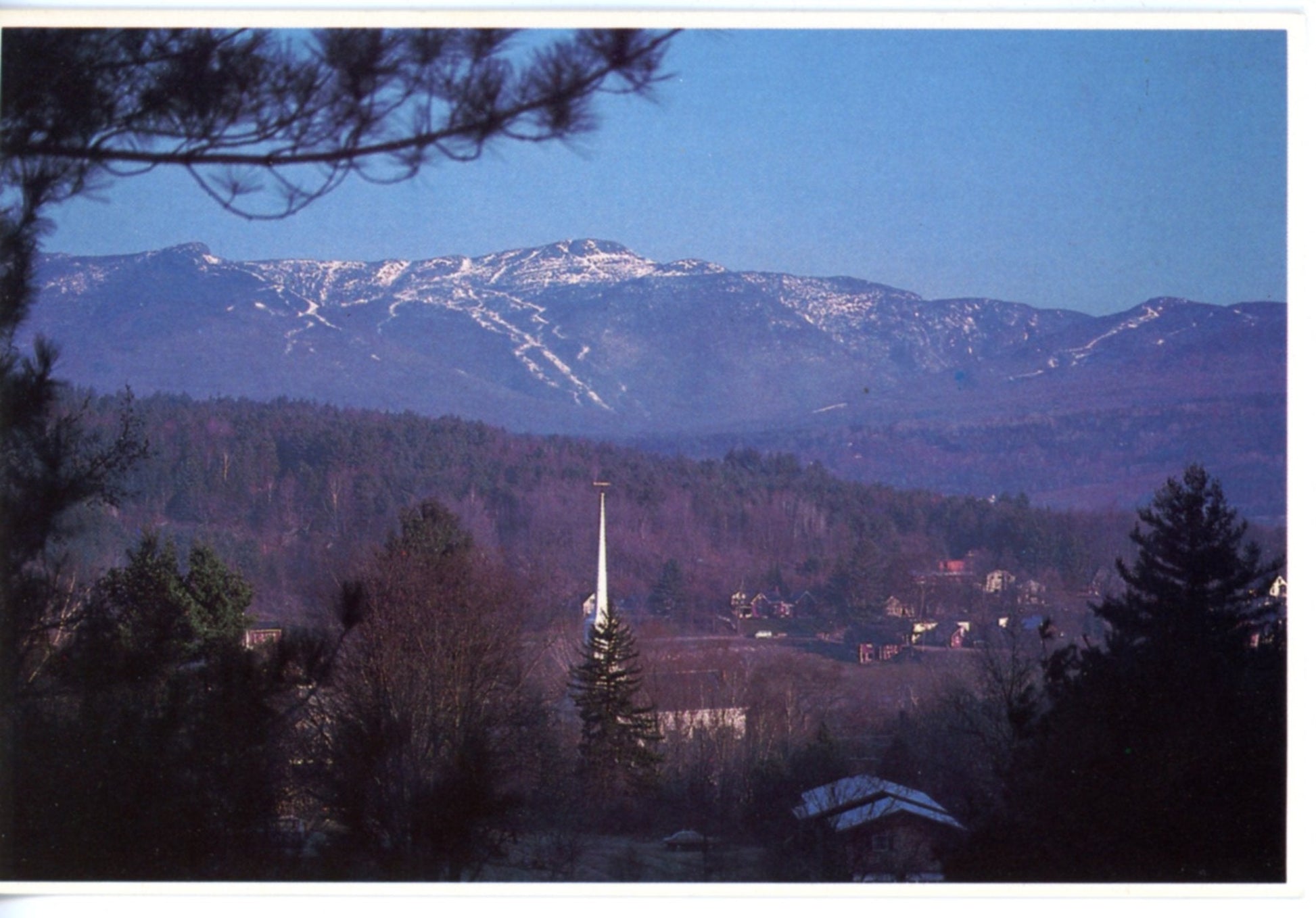 Stowe Village and Snowcapped Mt. Mansfield Trapp Family Lodge STOWE VERMONT Large Vintage Postcard 4" x 6"