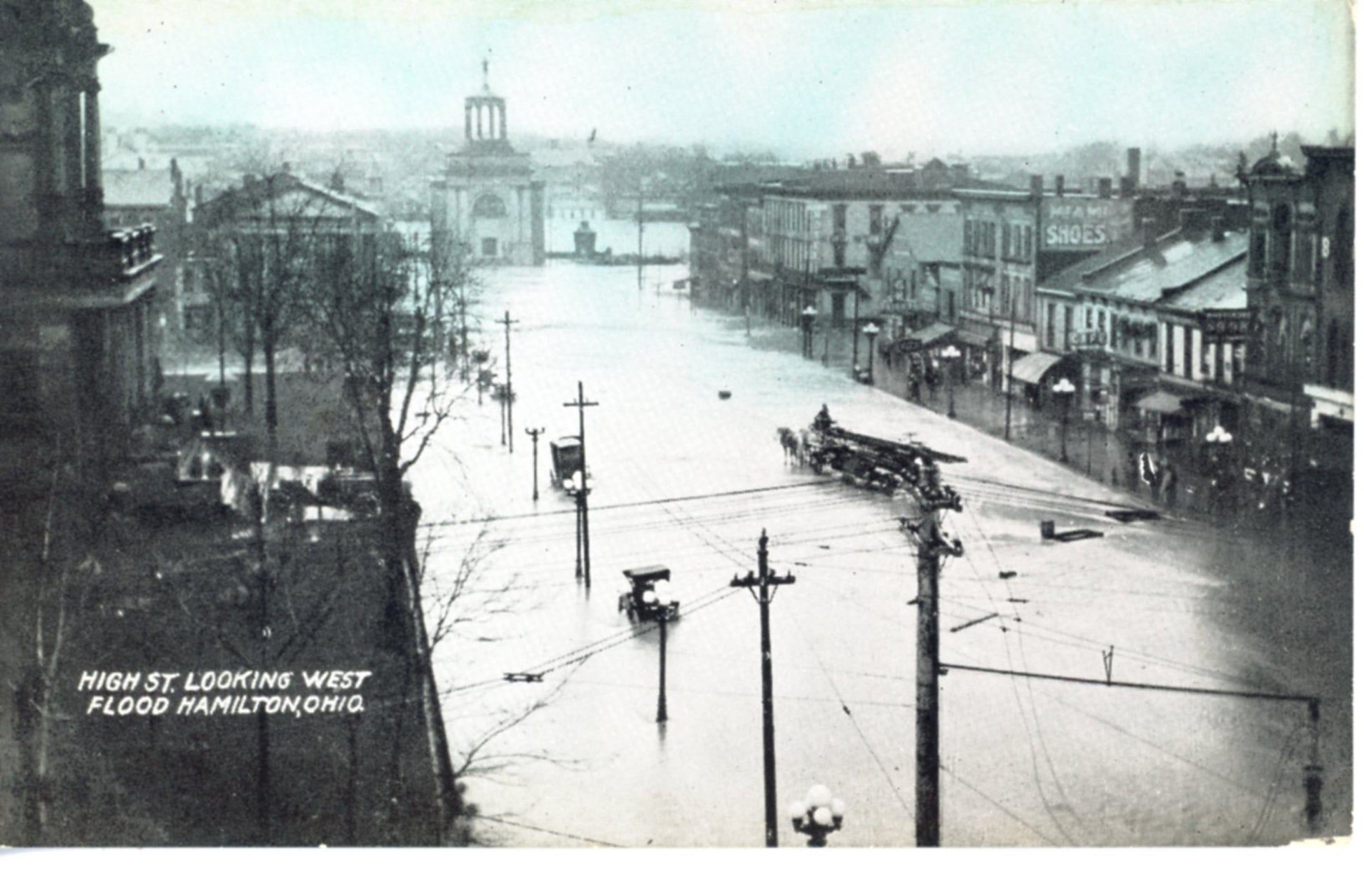 Flood Damage "High Street Looking West" Great Flood Disaster of 1913 HAMILTON OHIO Antique Real Photo Postcard