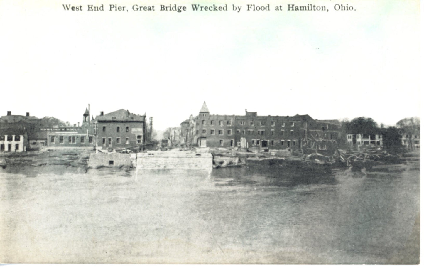 Flood Damage "West End Pier, Great Bridge Wrecked" Great Flood Disaster of 1913 HAMILTON OHIO Antique Real Photo Postcard