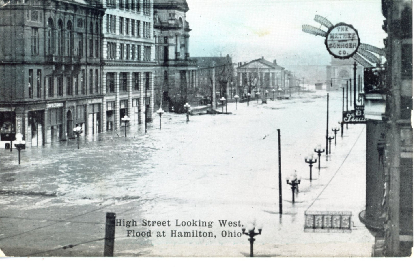 Flood Waters "High Street Looking West" Great Flood Disaster of 1913 HAMILTON OHIO Antique Real Photo Postcard