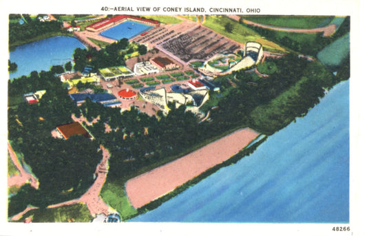 Aerial View of Coney Island CINCINNATI OHIO Vintage Linen Postcard
