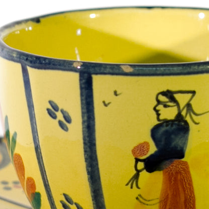 Taza y plato OCTOGONALES de loza francesa HB QUIMPER, circa 1940 - 1960