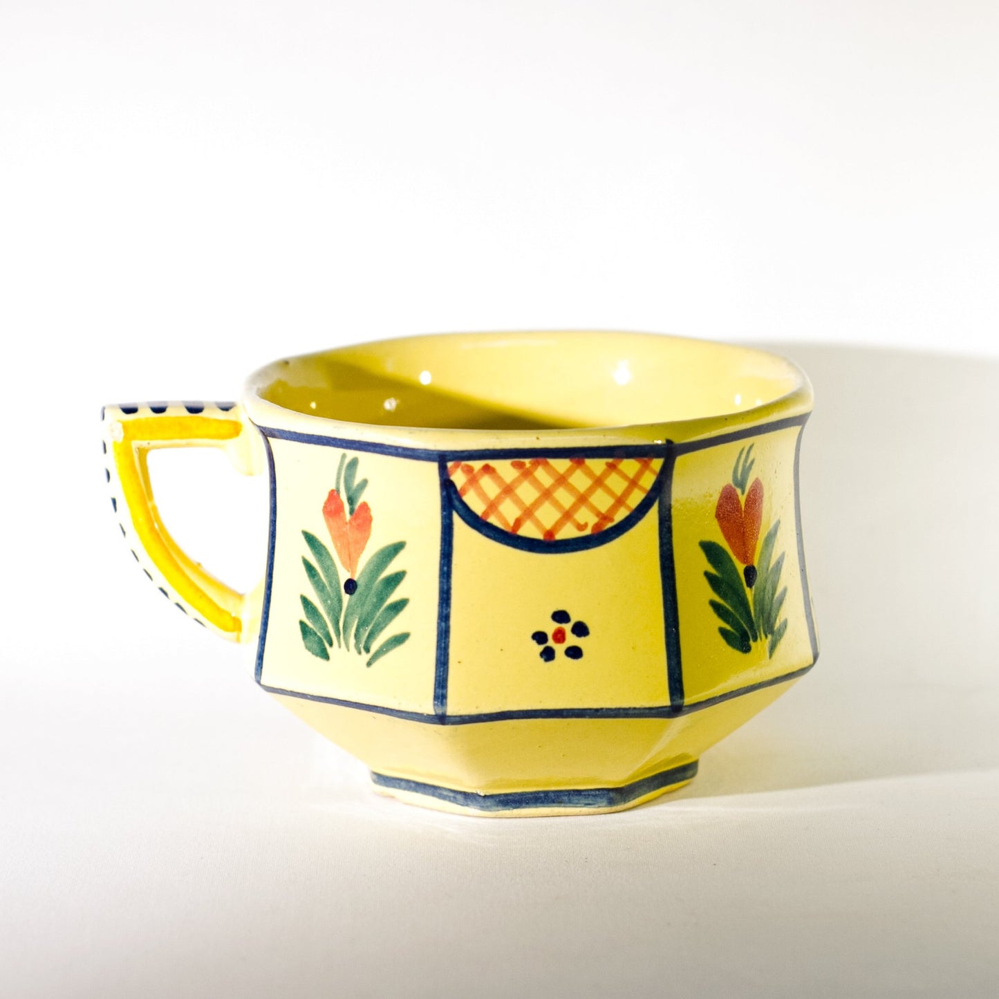 French Faïence HB QUIMPER OCTAGONAL Hand Painted FLAT CUP Circa 1940 - 1960