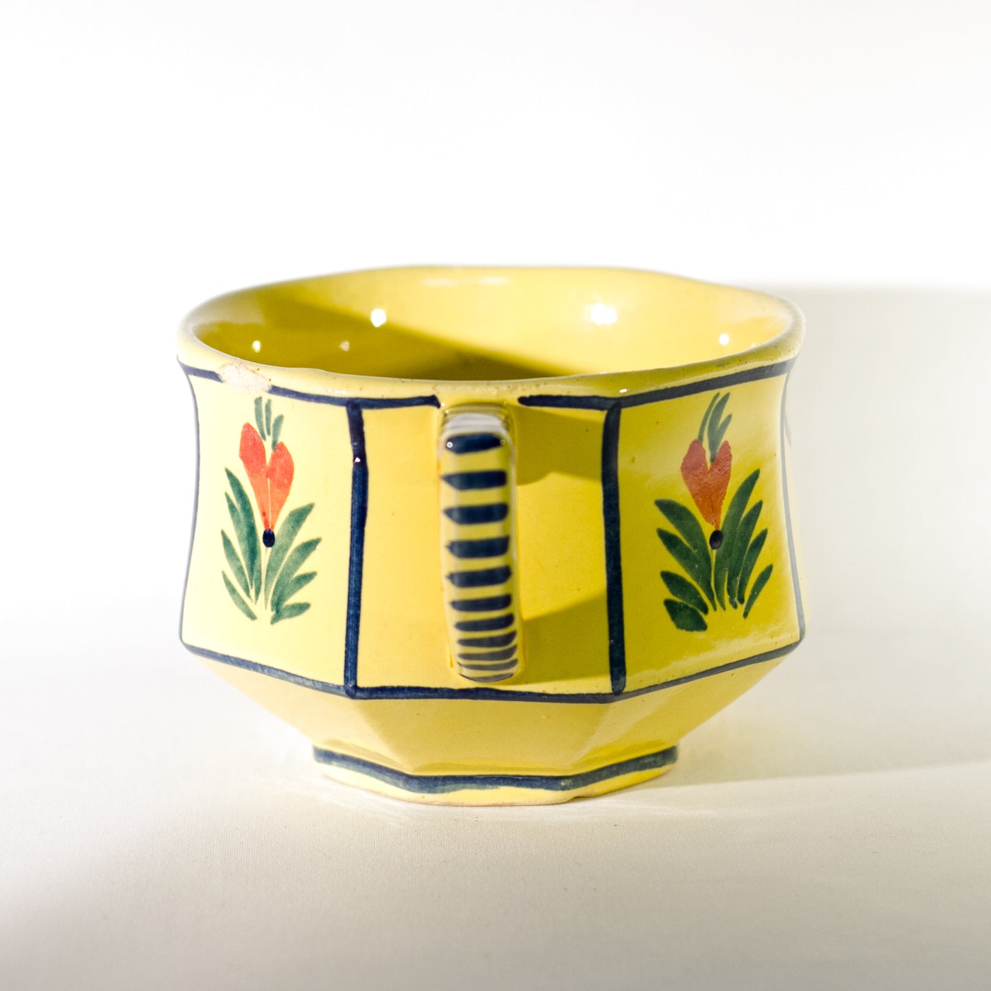 French Faïence HB QUIMPER OCTAGONAL Hand Painted FLAT CUP Circa 1940 - 1960