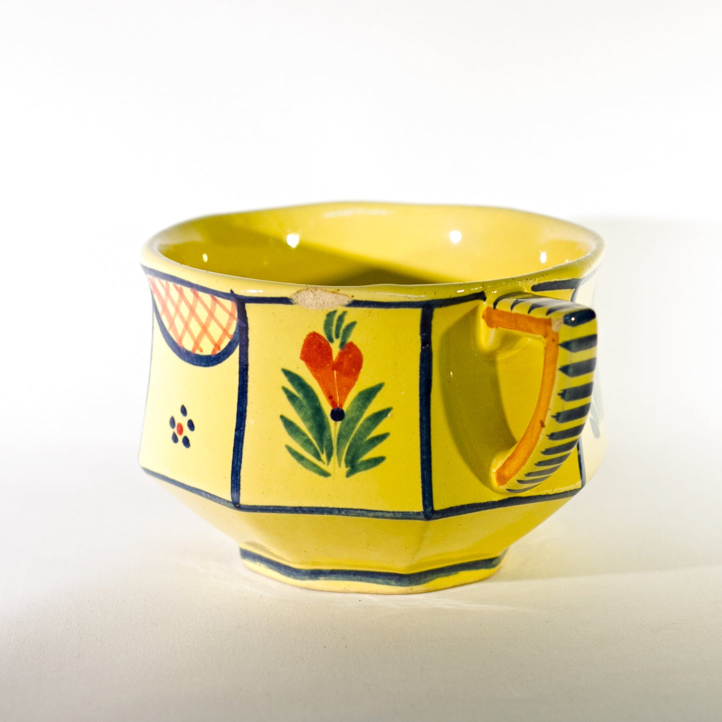 French Faïence HB QUIMPER OCTAGONAL Hand Painted FLAT CUP Circa 1940 - 1960