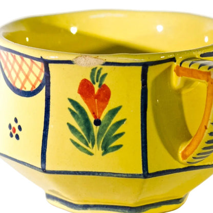 HB Quimper Faïence Flat Cup, Soleil Yellow, Breton Figure CHIP