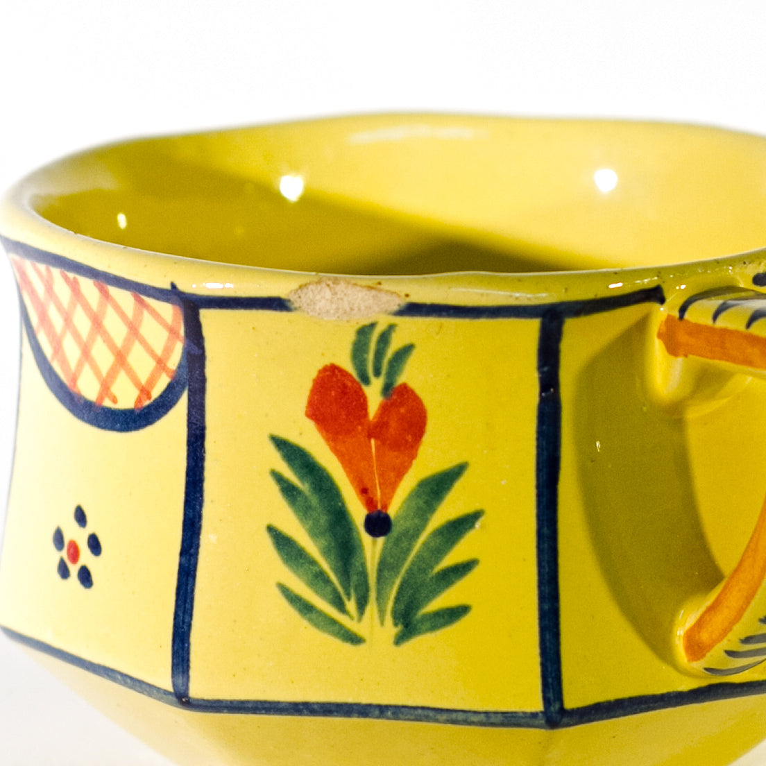 French Faïence HB QUIMPER OCTAGONAL Hand Painted FLAT CUP Circa 1940 - 1960