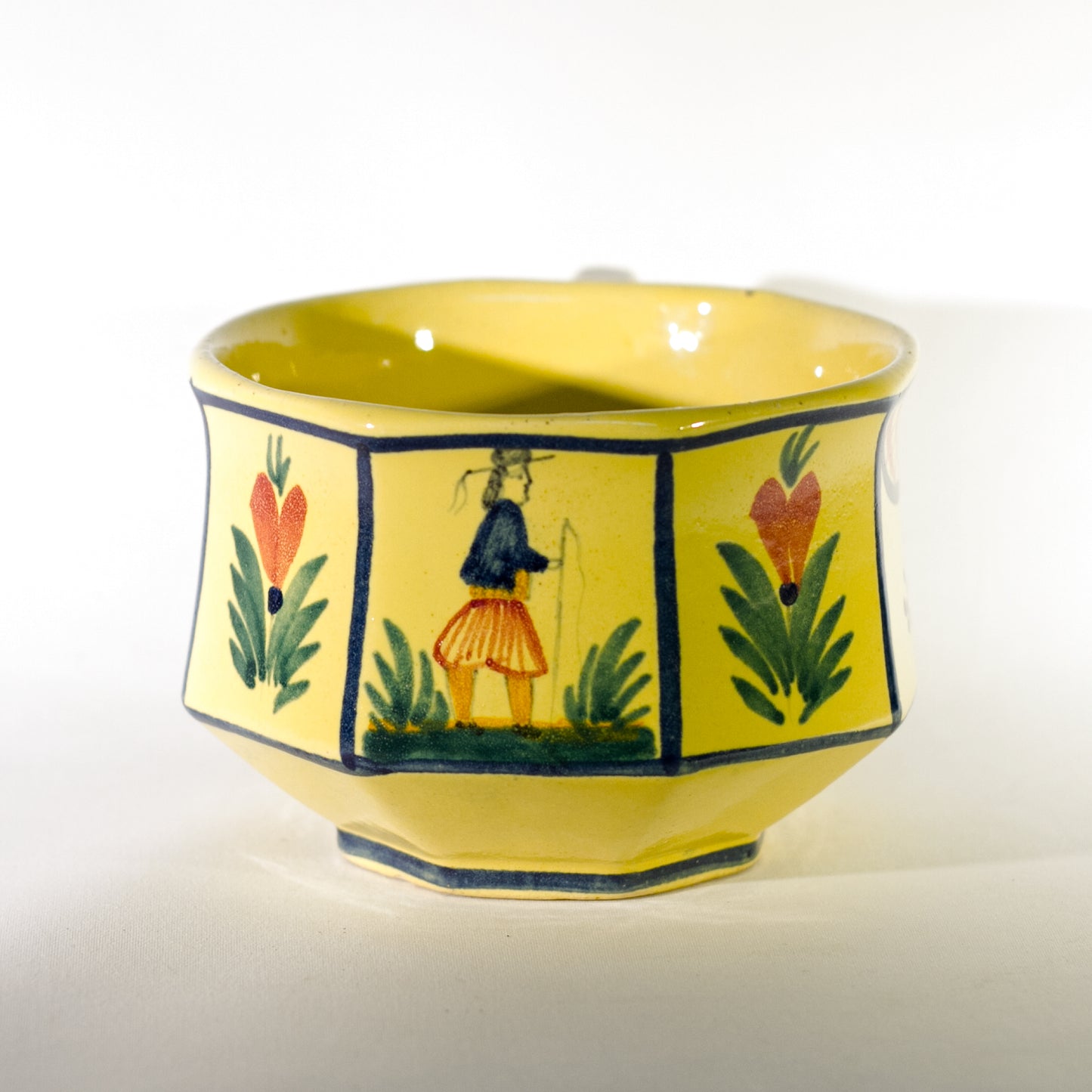 French Faïence HB QUIMPER OCTAGONAL Hand Painted FLAT CUP Circa 1940 - 1960