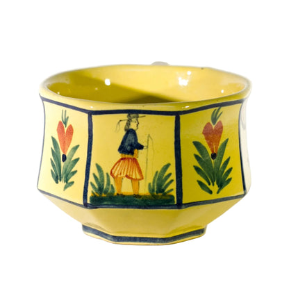 HB Quimper Faïence Flat Cup, Soleil Yellow, Breton Figure Side View 2