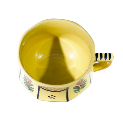 HB Quimper Faïence Flat Cup, Soleil Yellow, Breton Figure Inside Bowl