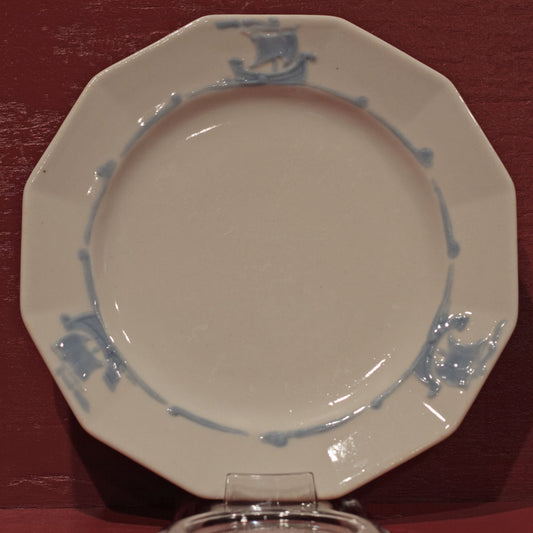 BLUE SAILING SHIPS 6 ½” BREAD PLATE by Rookwood Pottery Cincinnati Ohio