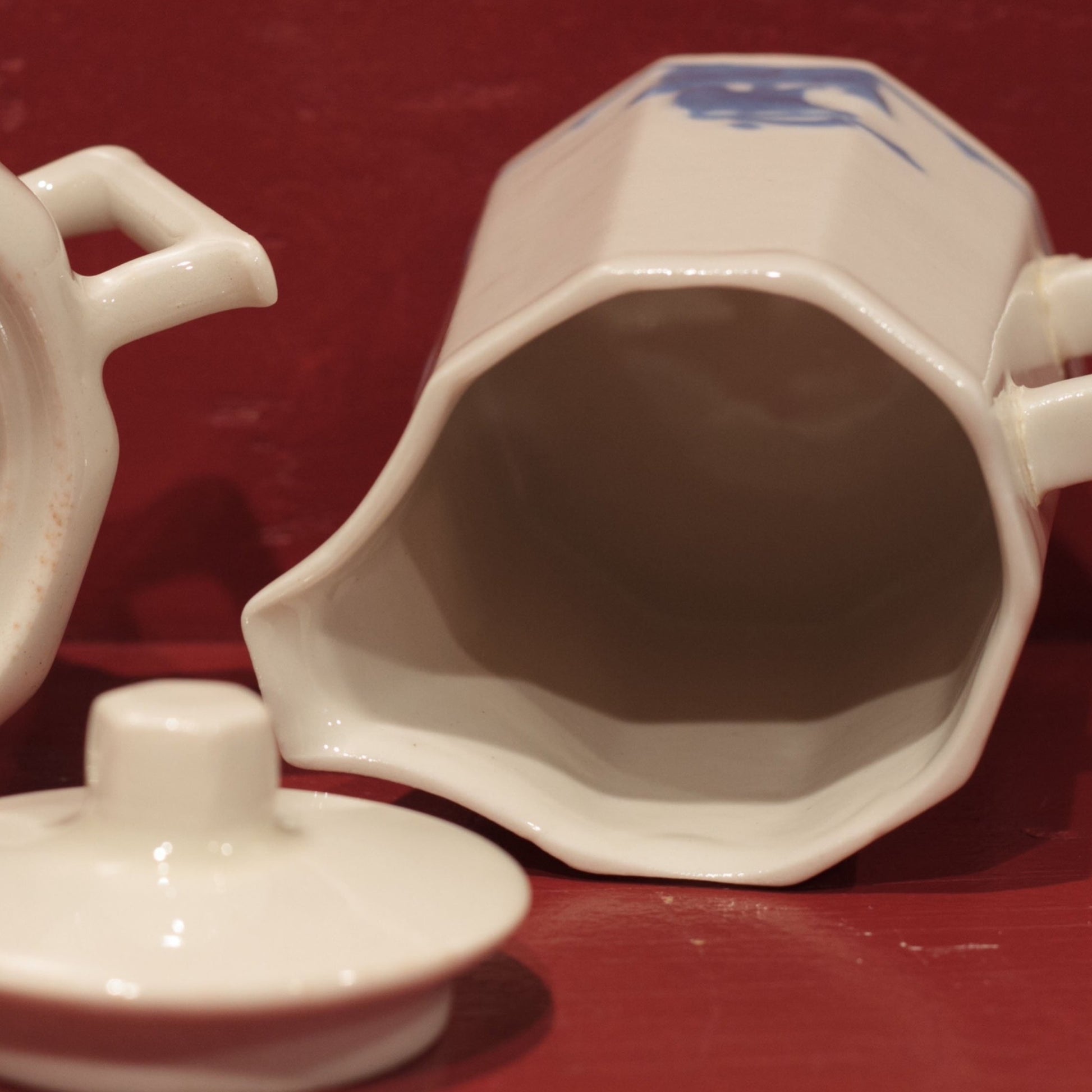 BLUE SAILING SHIPS TEA SET by Rookwood Pottery Cincinnati Ohio Includes Teapot, Creamer and Covered Sugar