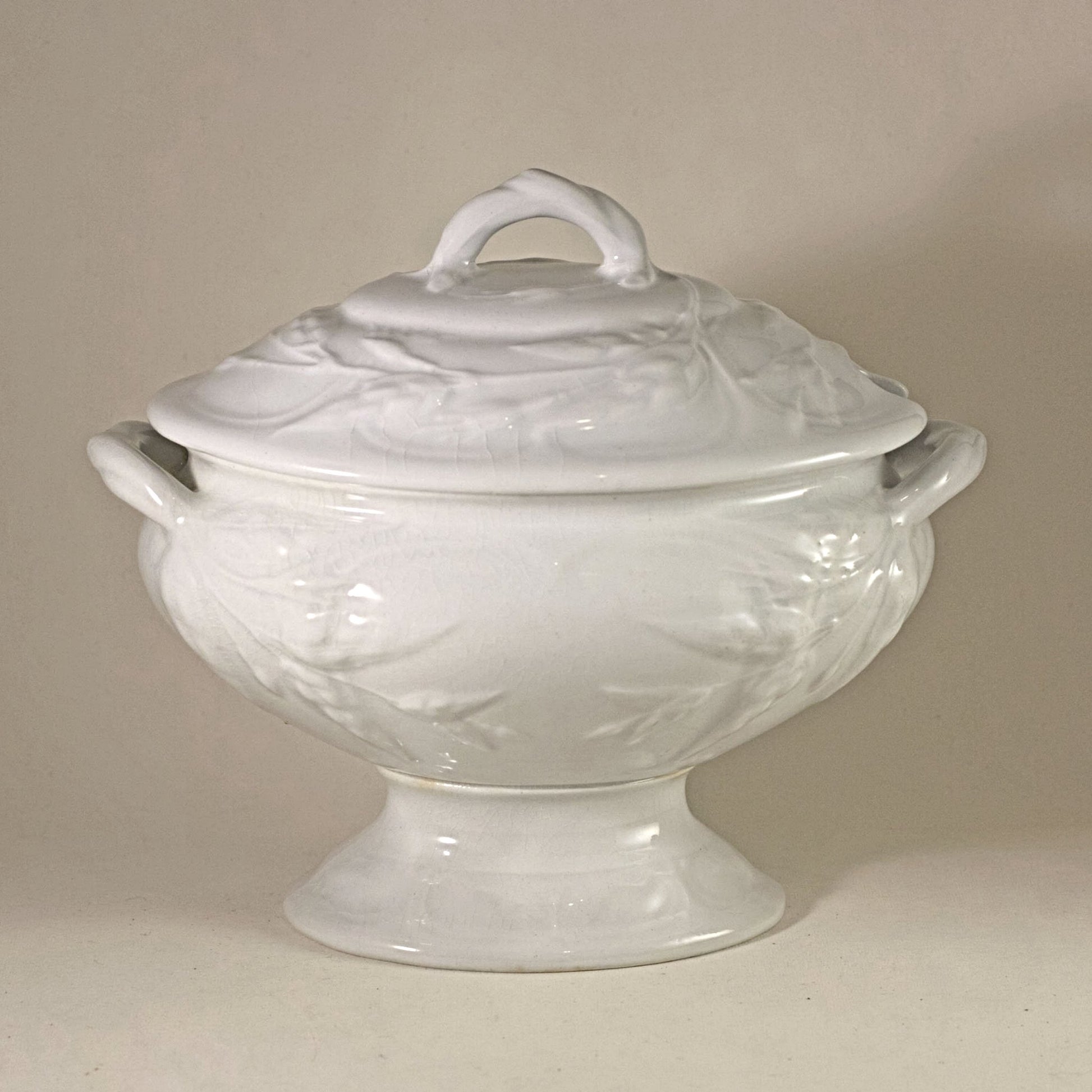 MINIATURE WHITE IRONSTONE Footed Covered Soup Tureen Imported by A De Forest of Ann Arbor Circa 19th Century