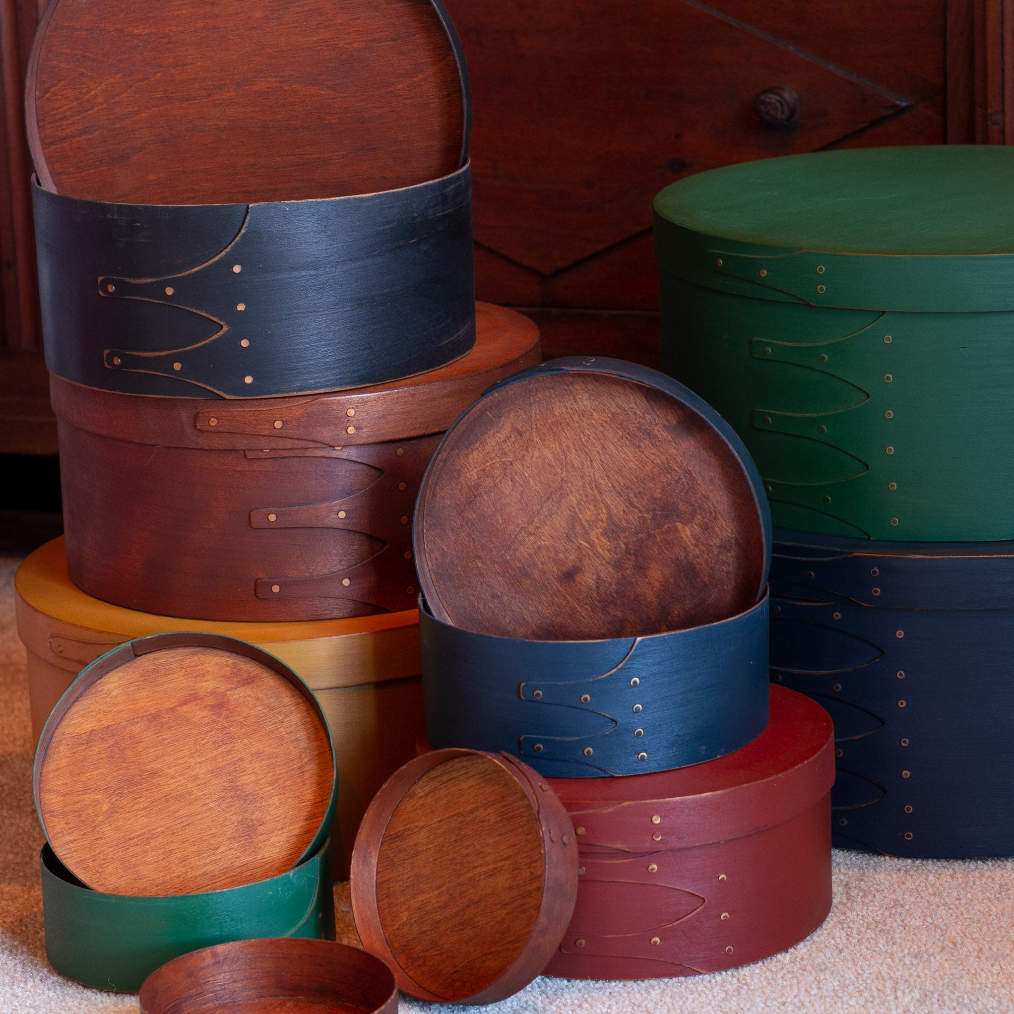 Set of 3 Vintage Shaker Style Round Wood Nesting Boxes hotsell