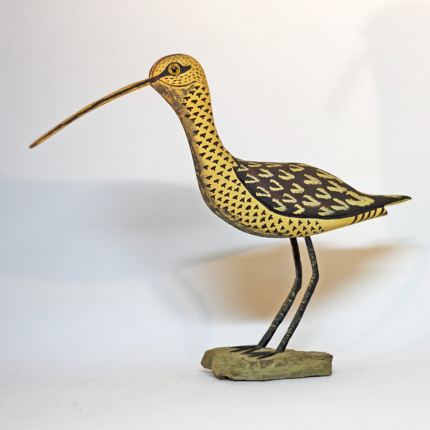 Hand Carved and Painted Folk Art LONG-BILLED SPECKLED CURLEW SHOREBIRD 11” Tall by AL SCHATZLE