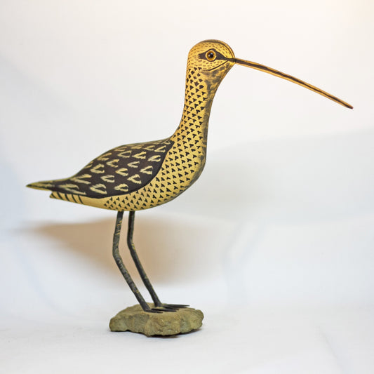 Hand Carved and Painted Folk Art LONG-BILLED SPECKLED CURLEW SHOREBIRD 11” Tall by AL SCHATZLE