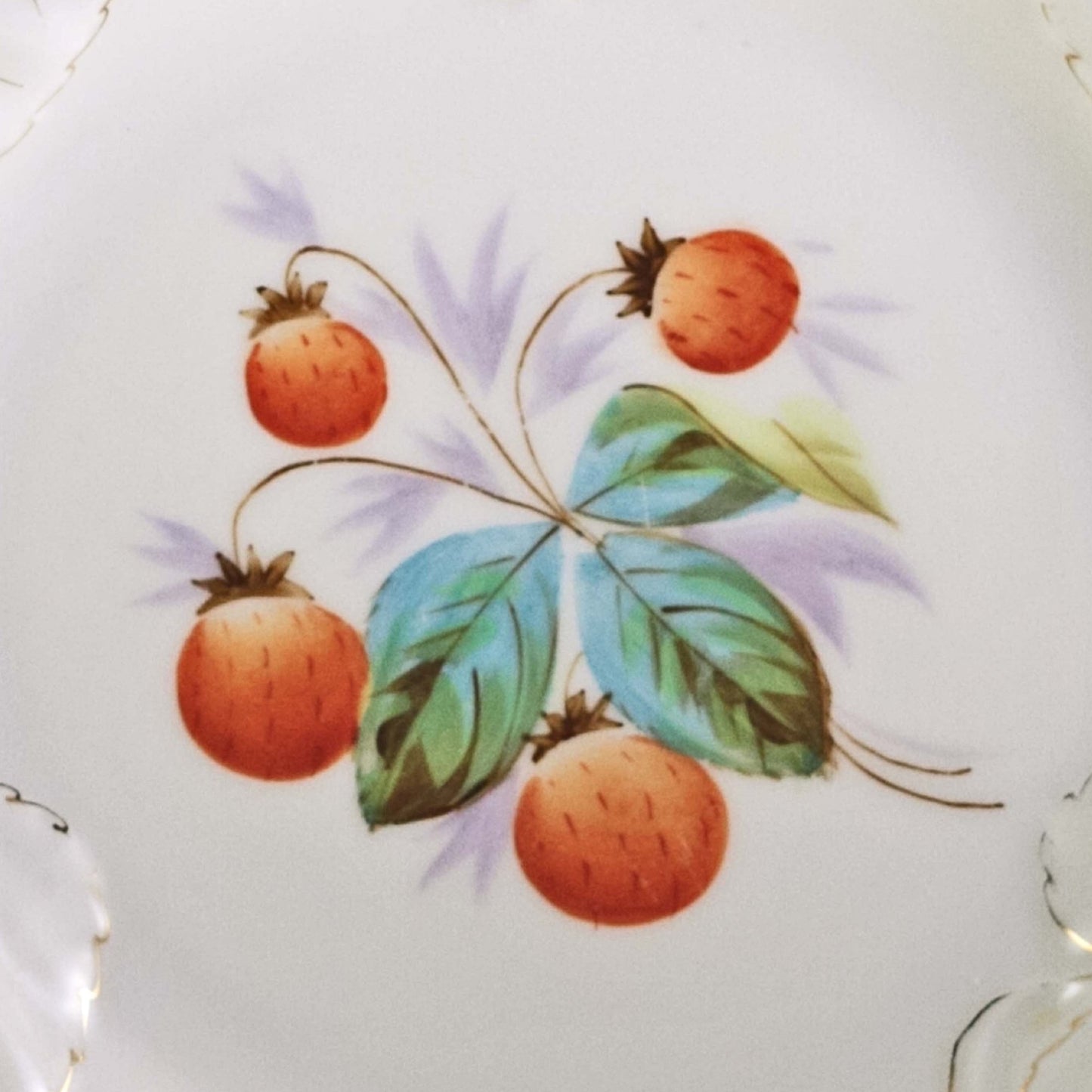 STRAWBERRY PORCELAIN PLATE with Reticulated Embossed Edge and Gilt Highlights