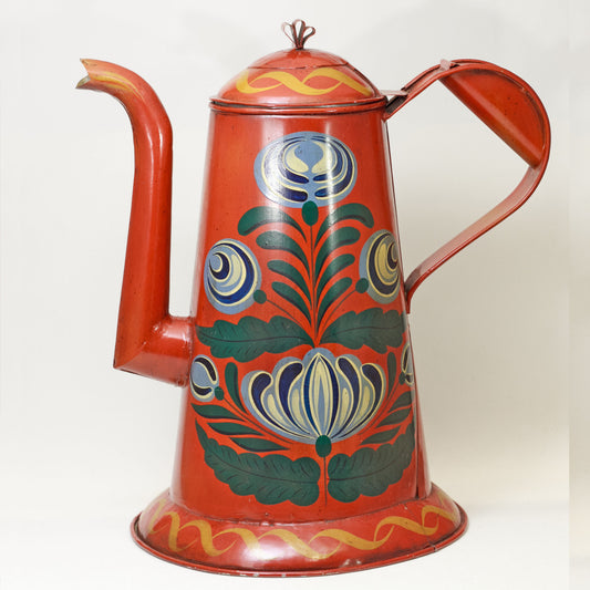 TOLE PAINTED COFFEE POT with Gooseneck Early American Reproduction