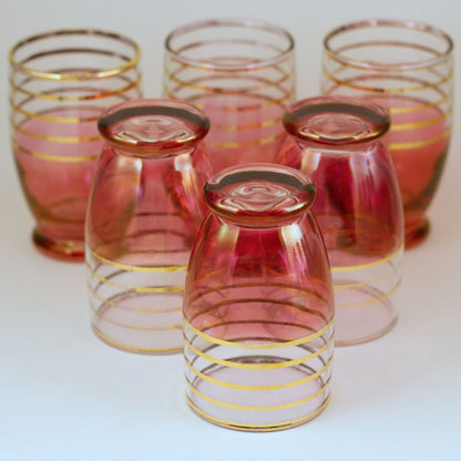 Gobelets à jus en verre canneberge avec rayures dorées (Lot de 6)