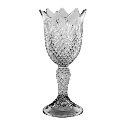 MODEL FLINT Shepherd’s Plaid AKA Pineapple & Fan Tall Pedestal Vase or Rose Bowl Circa Late 1800s