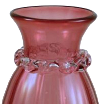 PILGRIM CRANBERRY GLASS Vase with Fancy Rigaree Collar and Optic Stripe