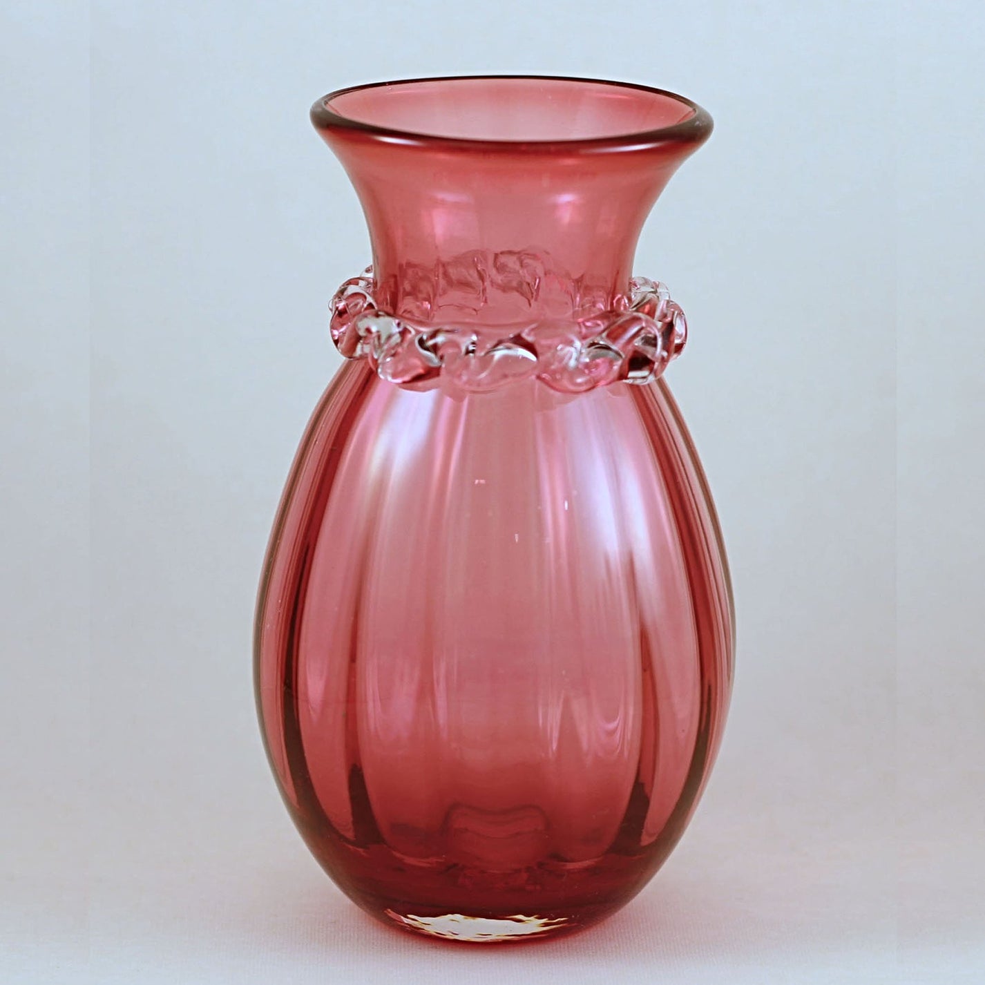 Pilgrim Cranberry Glass Vase Fancy Rigaree Collar And Optic Stripe The Townhouse Antiques 9540