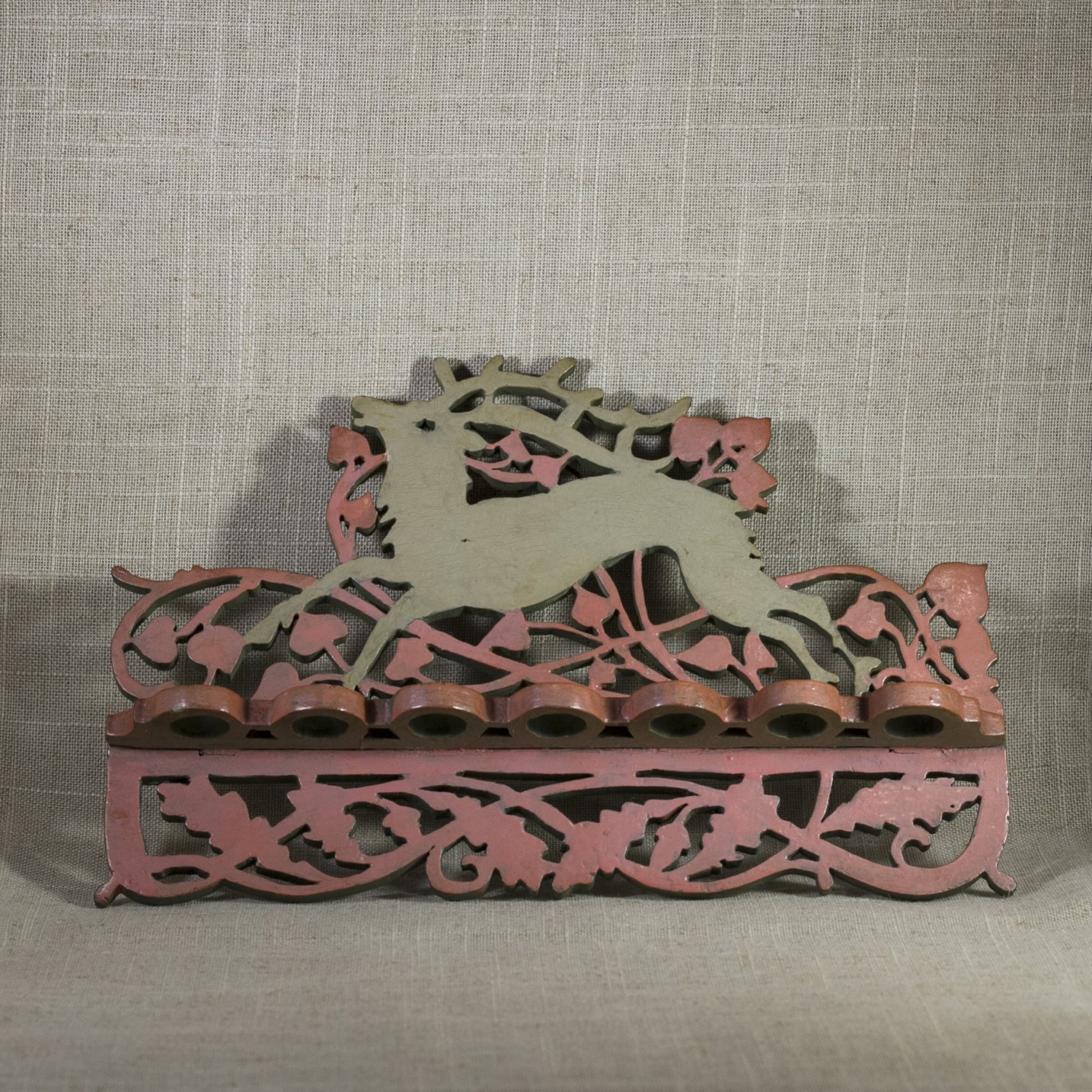FOLK ART SPOON RACK Scroll and Fretwork Design with Stag