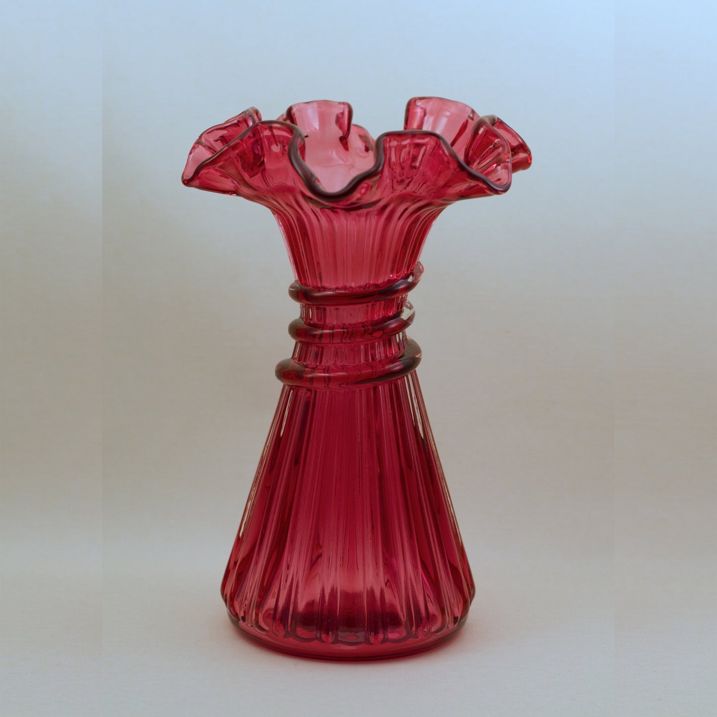 FENTON COUNTRY CRANBERRY Wheat Vase with Crimped Edge