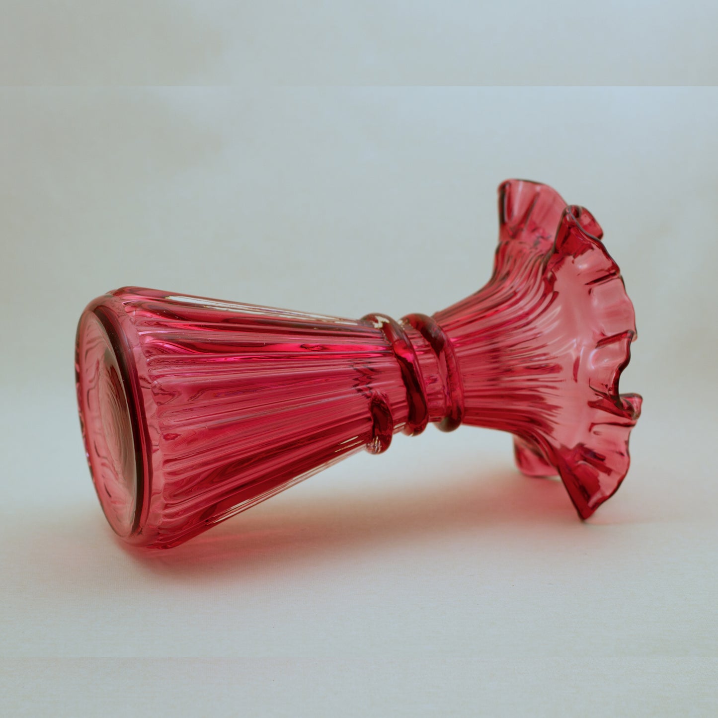 FENTON COUNTRY CRANBERRY Wheat Vase with Crimped Edge