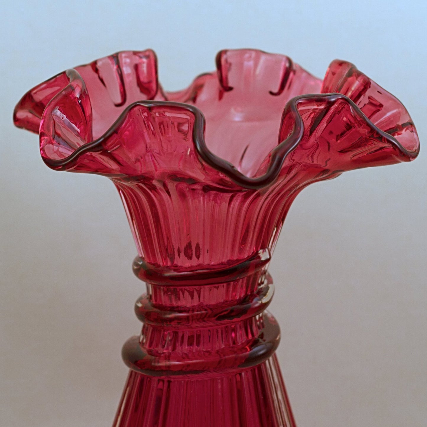 FENTON COUNTRY CRANBERRY Wheat Vase with Crimped Edge