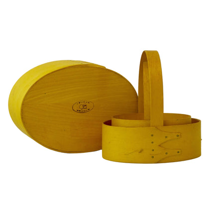 Shaker-Style Oval Carrier Nesting Baskets Set of 3 – Mustard Yellow Swallow Tail Jointed, Department 56 Reproduction, Primitive Farmhouse Decor