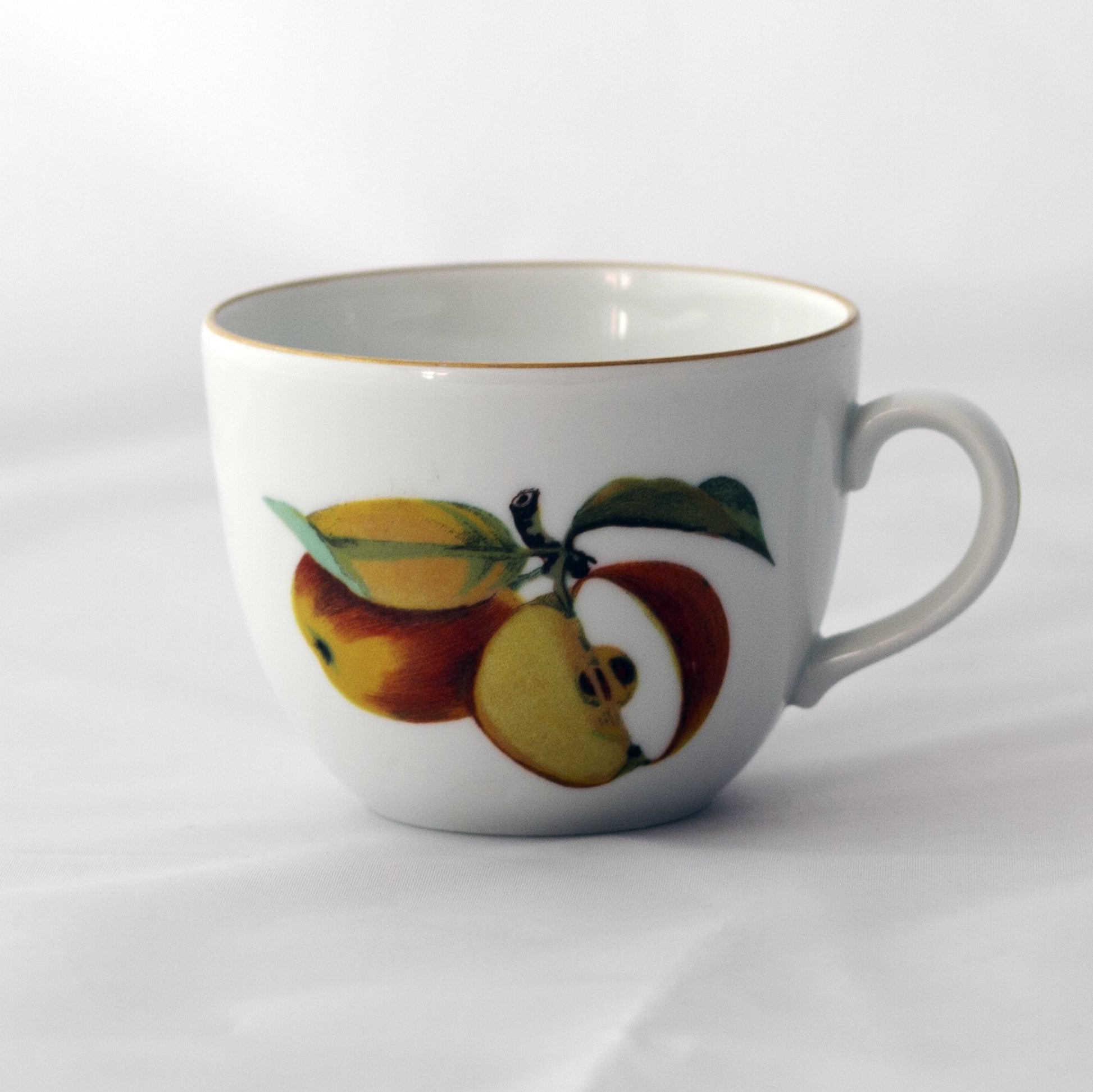 EVESHAM GOLD Ear-Handle Flat Teacup with Apple and Plum Fruit Sprays