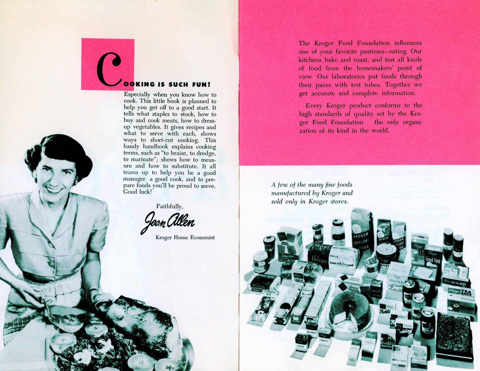 ALL 'BOUT COOKIN'... Recipe Book by Jean Allen Published by The Kroger Foundation Circa 1950-1960