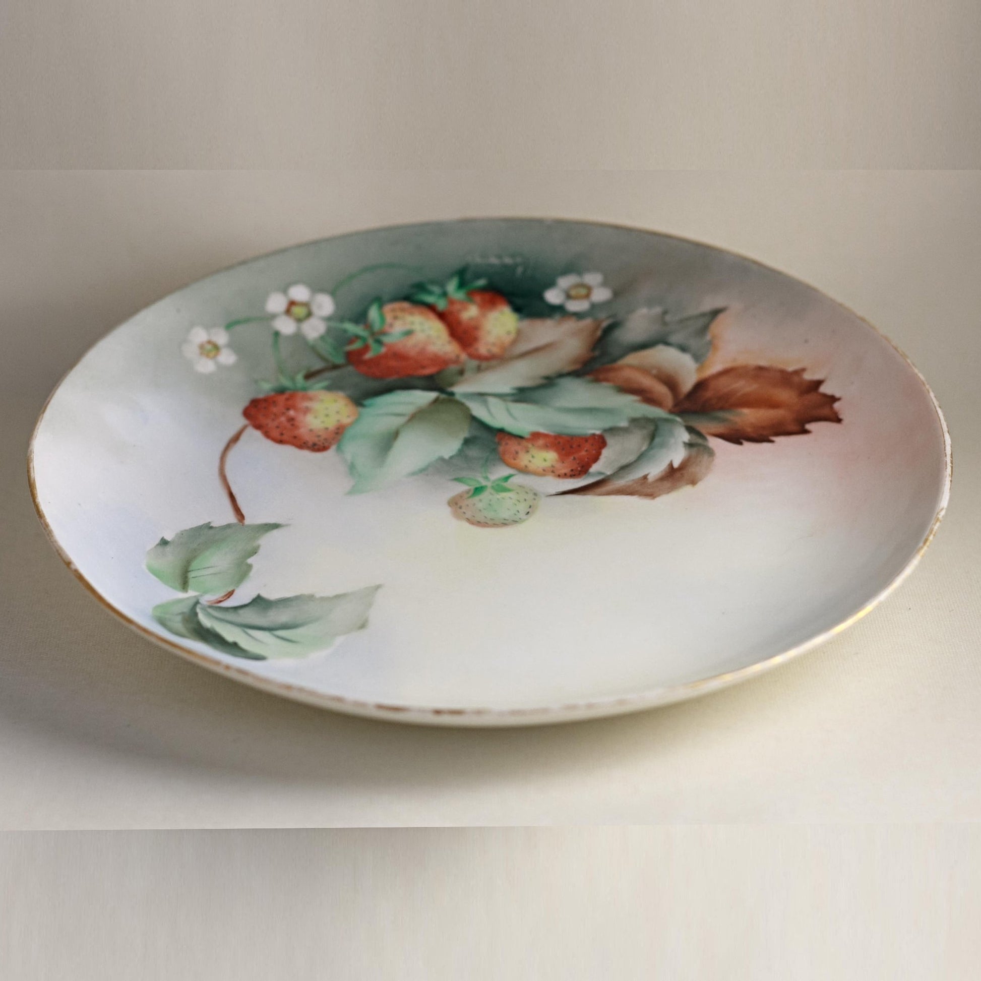 BoeM LIMOGES PORCELAN PLATE Hand Painted Plate with Strawberries Circa 1908 - 1914